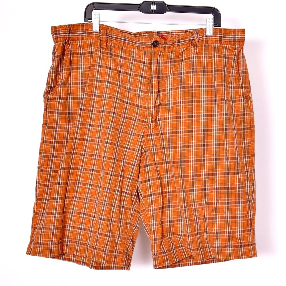 Reunion Orange Plaid Men's Flat Front Shorts Size 40 inseam 11 inches